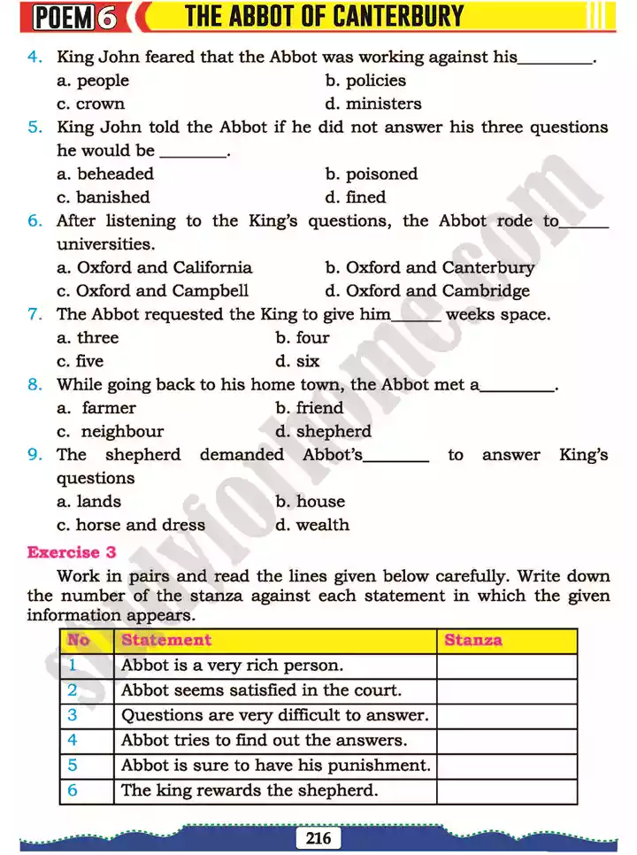 poem 6 the abbot of canterbury english 11th text book 07