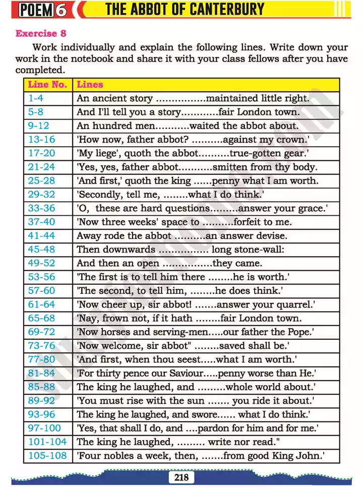 poem 6 the abbot of canterbury english 11th text book 09