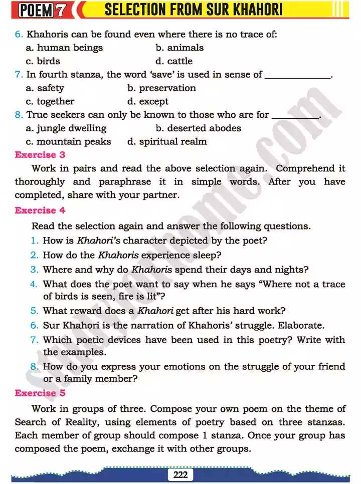 poem 7 surr khahori english 11th text book 04