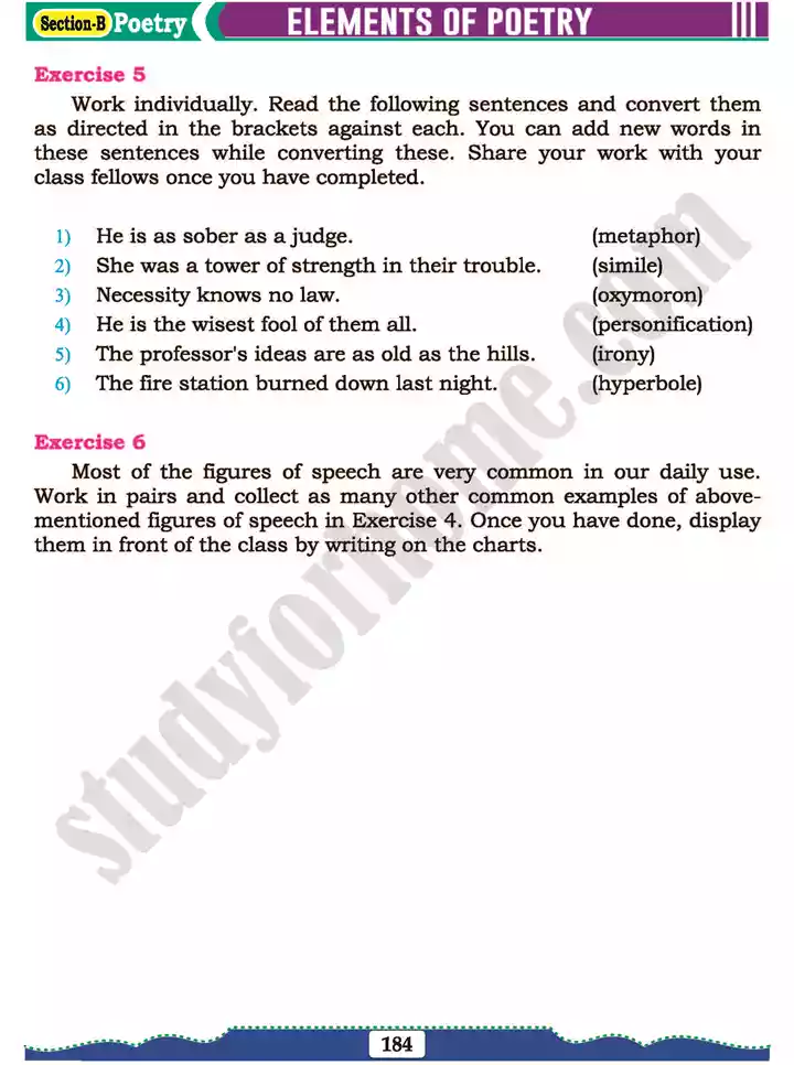 section b elements of poetry english 11th text book 08